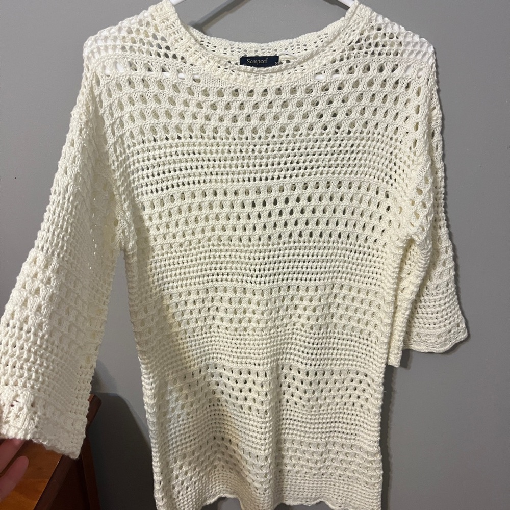 Cream Crochet Knit Cover Up